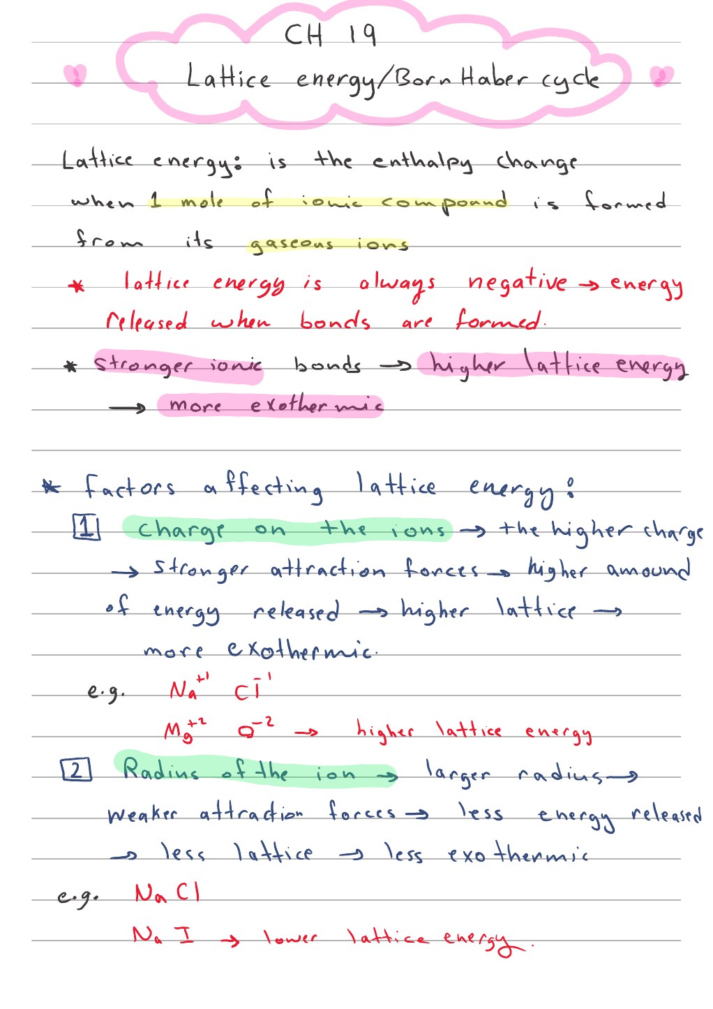 Lattice Energy & Born-Haber Cycle — first handwritten page