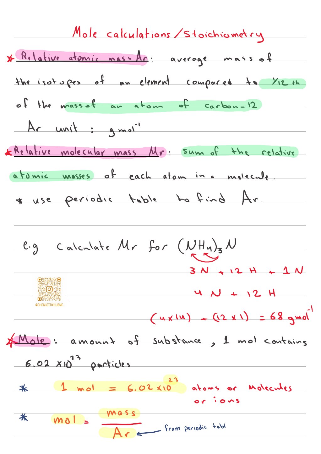 Stoichiometry & Mole Calculations — first original handwritten page